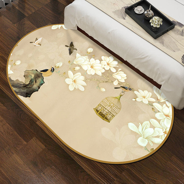 BowLift | Multi-Color Chinoiserie Area Rug Synthetic Flower and Bird Print Rug Non-Slip Back Pet-Friendly Rug for Bedroom