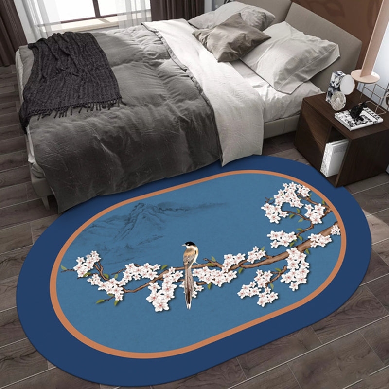 BowLift | Multi-Color Chinoiserie Area Rug Synthetic Flower and Bird Print Rug Non-Slip Back Pet-Friendly Rug for Bedroom