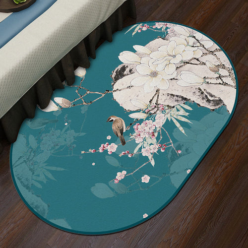 BowLift | Multi-Color Chinoiserie Area Rug Synthetic Flower and Bird Print Rug Non-Slip Back Pet-Friendly Rug for Bedroom