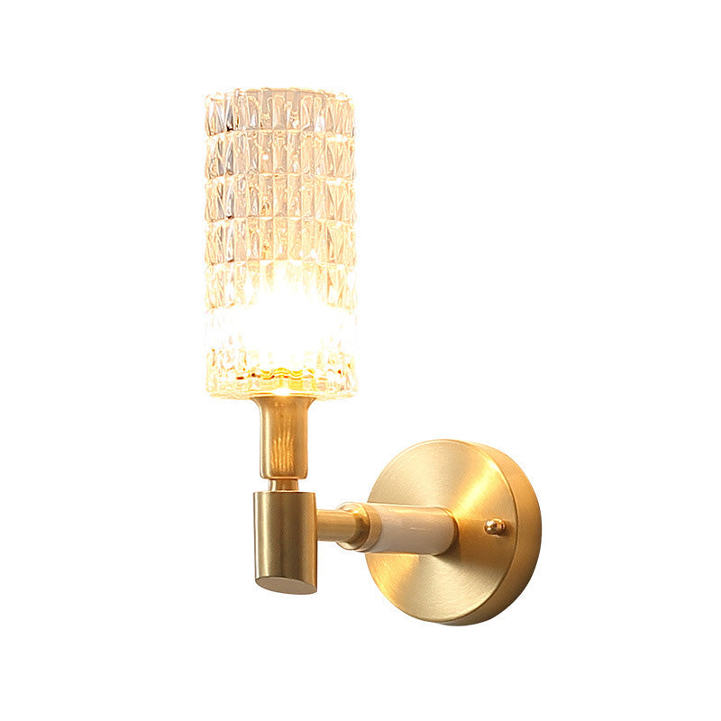 BowLift | 1 Light Corridor Wall Spotlight Contemporary Style Gold Finish Sconce Lamp with Cylindrical Clear Faceted Glass Shade