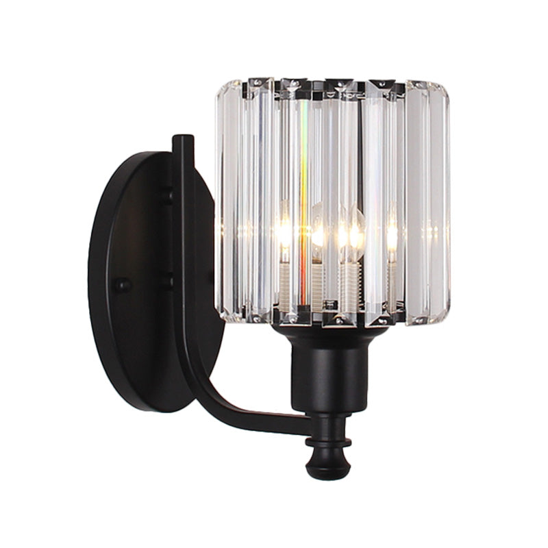 BowLift | Modernist Cylinder Wall Light Clear Crystal 1 Head Bedroom Wall Mounted Light with Curved Arm in Black/Gold