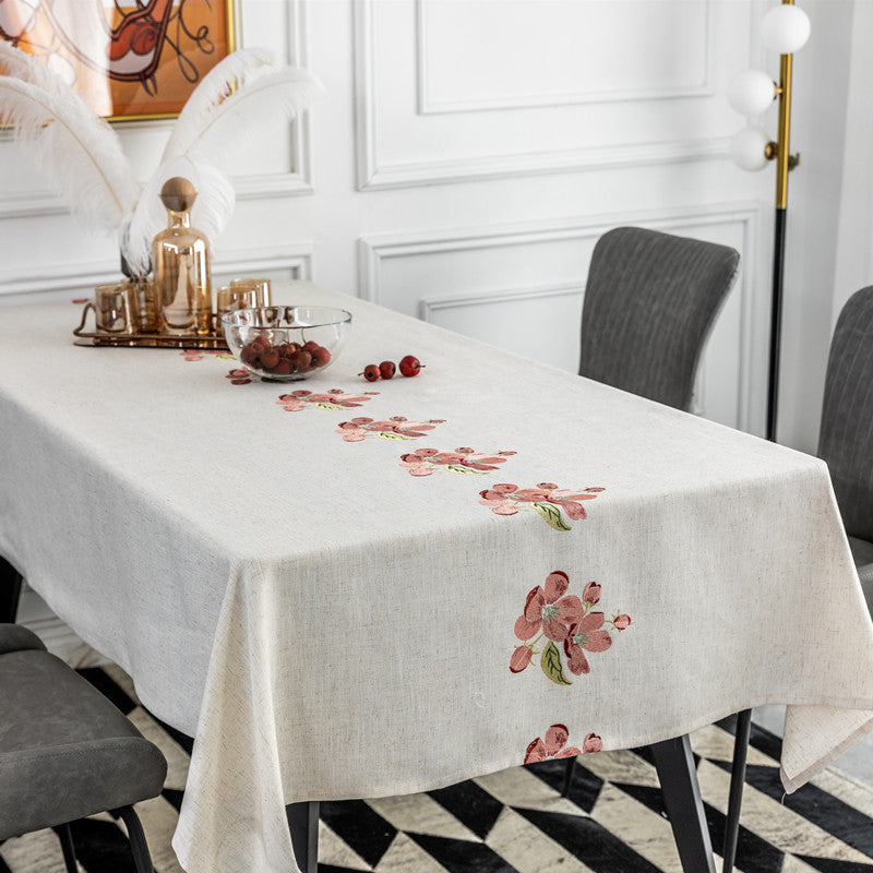Elegant Floral Embroidered Table Cloth