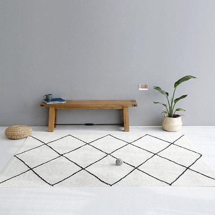 BowLift | Minimalistic diamond lines art rug multi-colored Southwestern rug synthetic washable non-slip pet-friendly rug for living room
