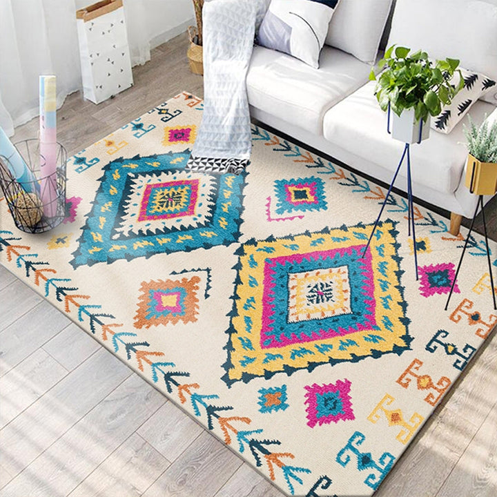 BowLift | Southwest Tribal Print Rug Multicolor Polypropylene Rug Non-Slip Pet Friendly Washable Rug for the Living Room