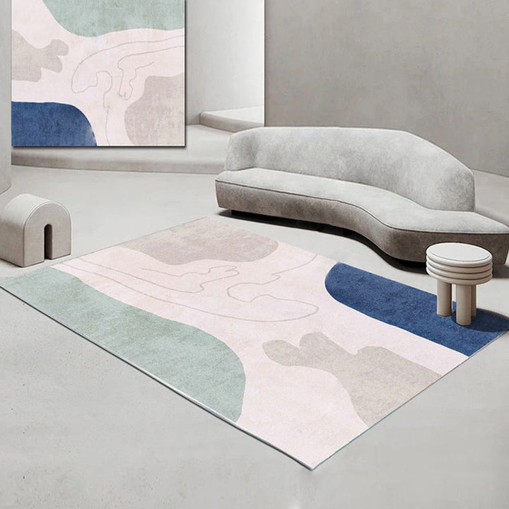 BowLift | Nordic Interior Rug Multicolor Color Block Abstract Print Rug Polyester Stain Resistant Non-Slip Back Machine Washable Rug