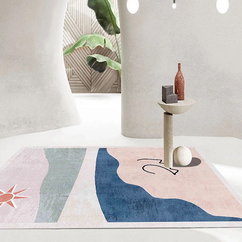 BowLift | Nordic Interior Rug Multicolor Color Block Abstract Print Rug Polyester Stain Resistant Non-Slip Back Machine Washable Rug