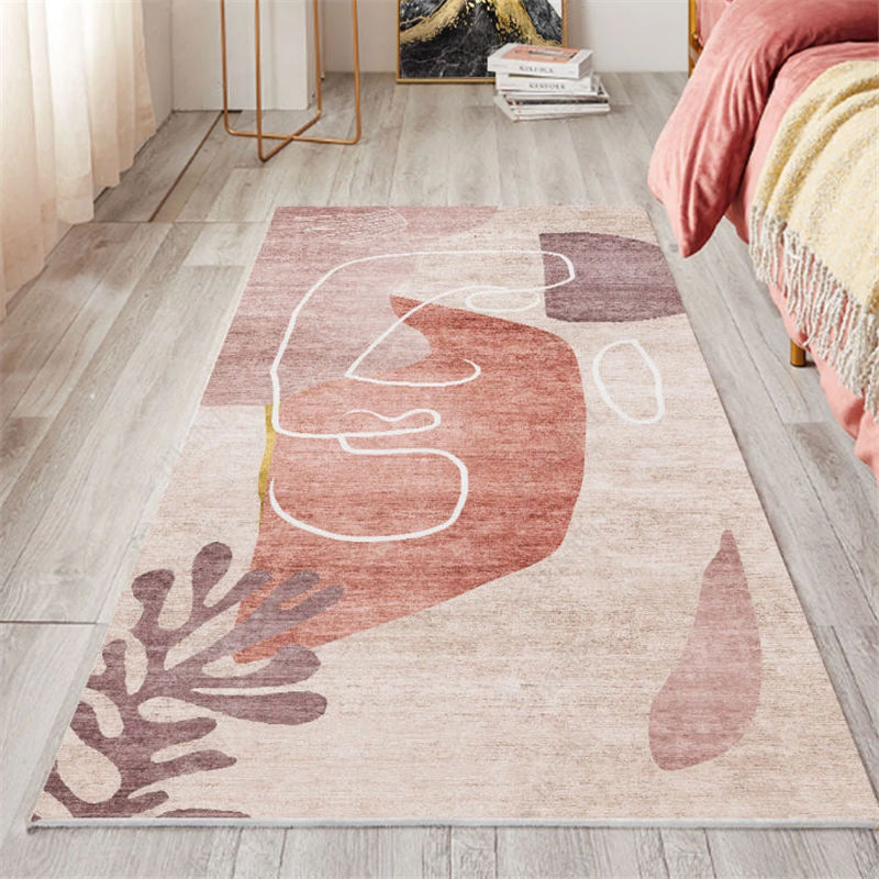 BowLift | Nordic Bedroom Carpet Multicolored Botanical Color Block Print Carpet Polyester Washable Non-slip Pet-friendly Carpet