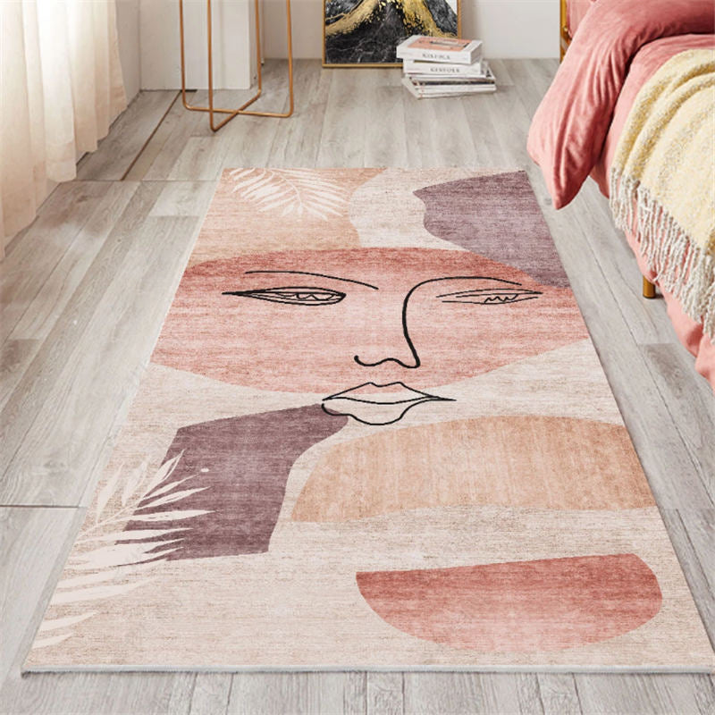BowLift | Nordic Bedroom Carpet Multicolored Botanical Color Block Print Carpet Polyester Washable Non-slip Pet-friendly Carpet