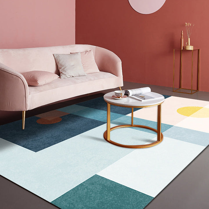 BowLift | Multicolor Abstract Art Printed Rug Polypropylene Minimalist Area Rug Machine Washable Non-Slip Back Stain Resistant Rug for Large Space