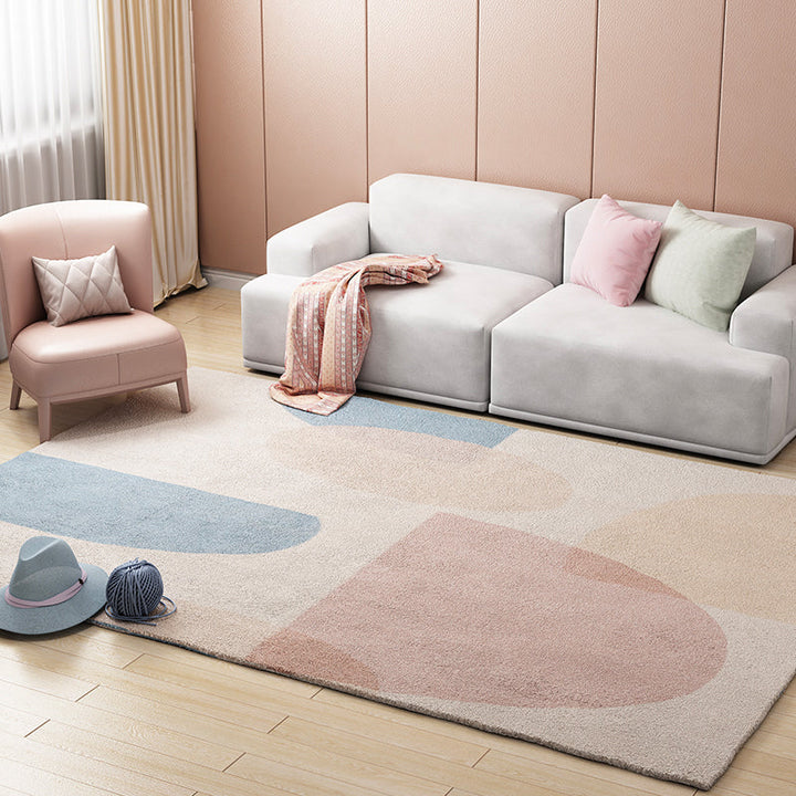 BowLift | Multi Color Scandinavian Style Rug Polyester Abstract Water-Color Block Print Rug Stain Resistant Machine Washable Anti-Slip Backing Rug for Home