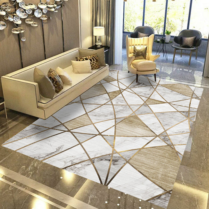 Modern geometric abstract patterned rug Multicolor synthetic rug non-slip pet-friendly machine washable rug for the living room | Bowlift
