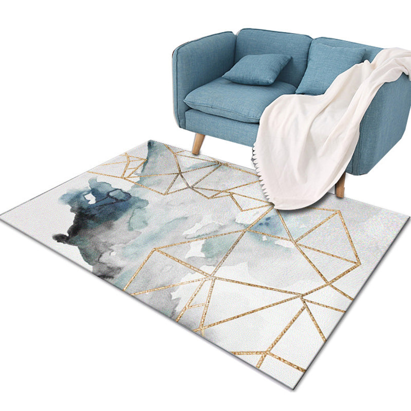Multicolored modern rug made of polyester geometric pattern washable stain-resistant non-slip rug for the living room | Bowlift