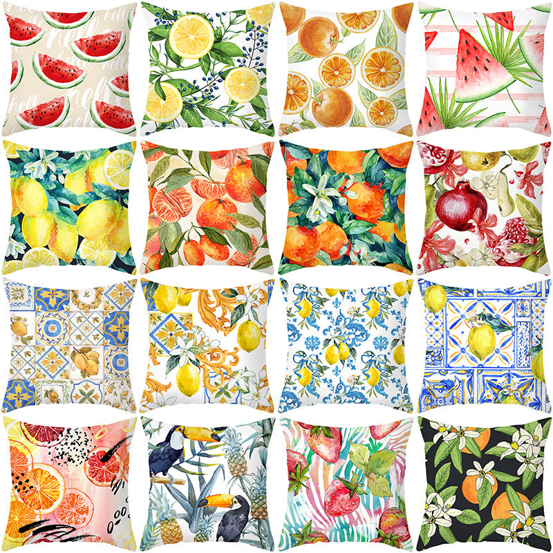 Mediterranean Lemon Tile Cotton-Linen Throw Pillow Cover