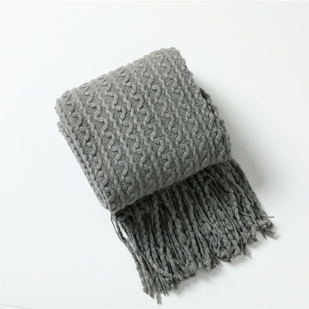Cozy Textured Fringe Throw Blanket