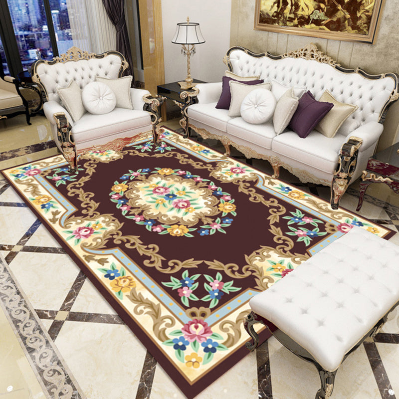 BowLift | Multicolored parlor rug Nostalgia floral pattern area rug non-slip backing washable rug