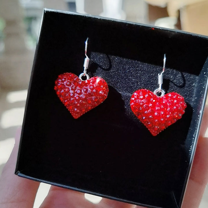 Heart-Shaped Crystal-Embellished Dangle Earrings Bowlift