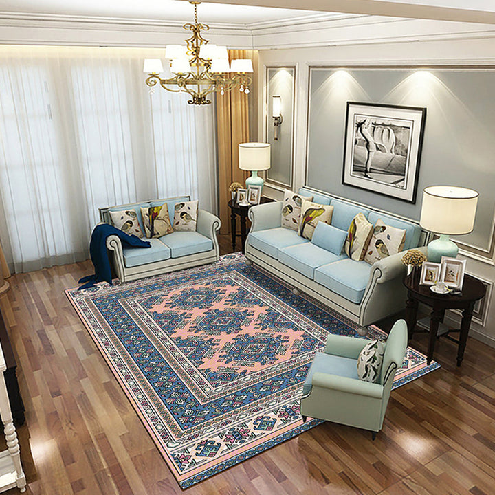 BowLift | Chinese Living Room Rug Multicolored Geometric Printed Area Rug Polyester Non-Slip Pet-Friendly Indoor Rug