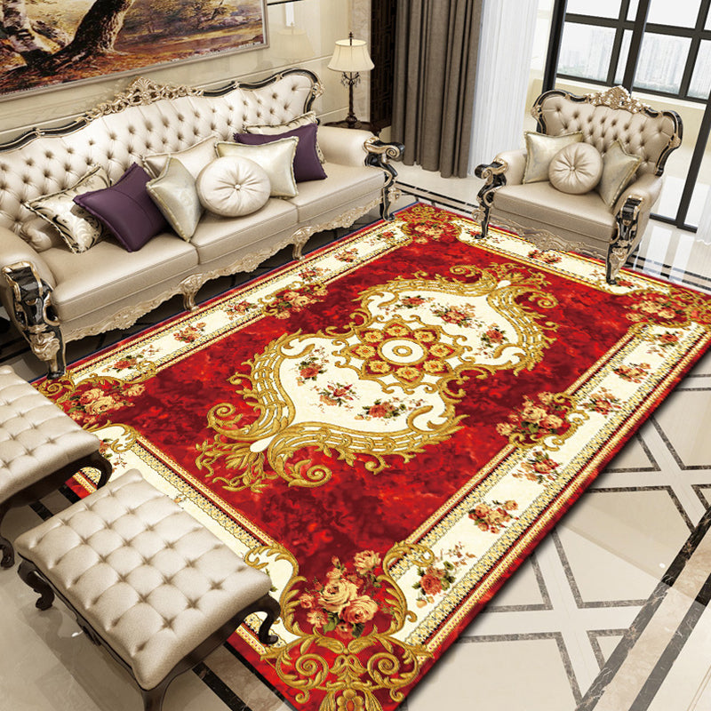 BowLift | Retro Floral Printed Rug Multicolor Synthetic Rug Non-Slip Back Machine Washable Indoor Rug for the Living Room