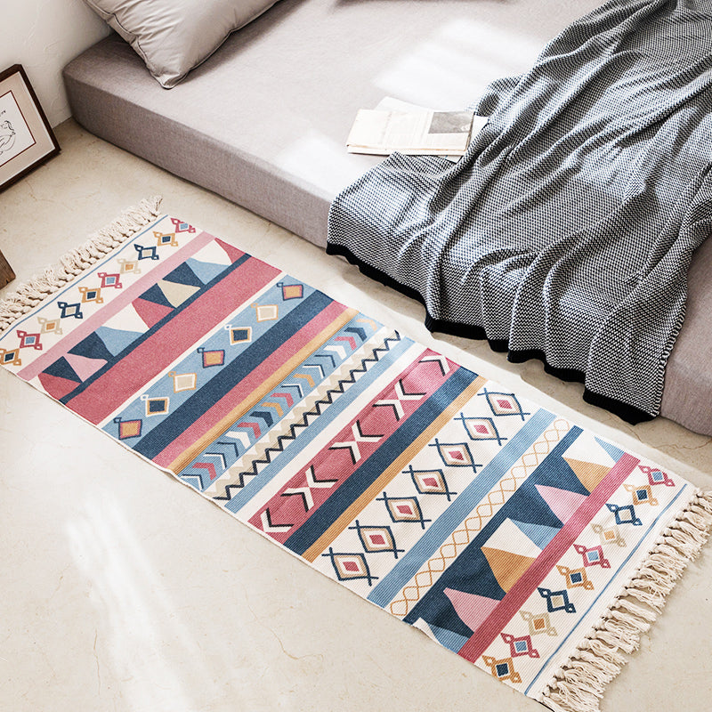 Modern Bedroom Rug Multicolored Geometric Pattern Rug Made of Cotton Pet Friendly Machine Washable Indoor Rug | Bowlift