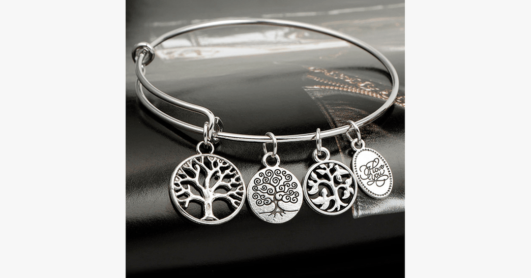 BowLift | Tree of Life enchanting charm bracelet - Silver-colored stainless steel bracelet for a modern minimalist look