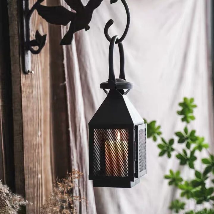 Decorative Mesh Metal Candle Lantern Trio with Hinged Door and Carry Handle Bowlift