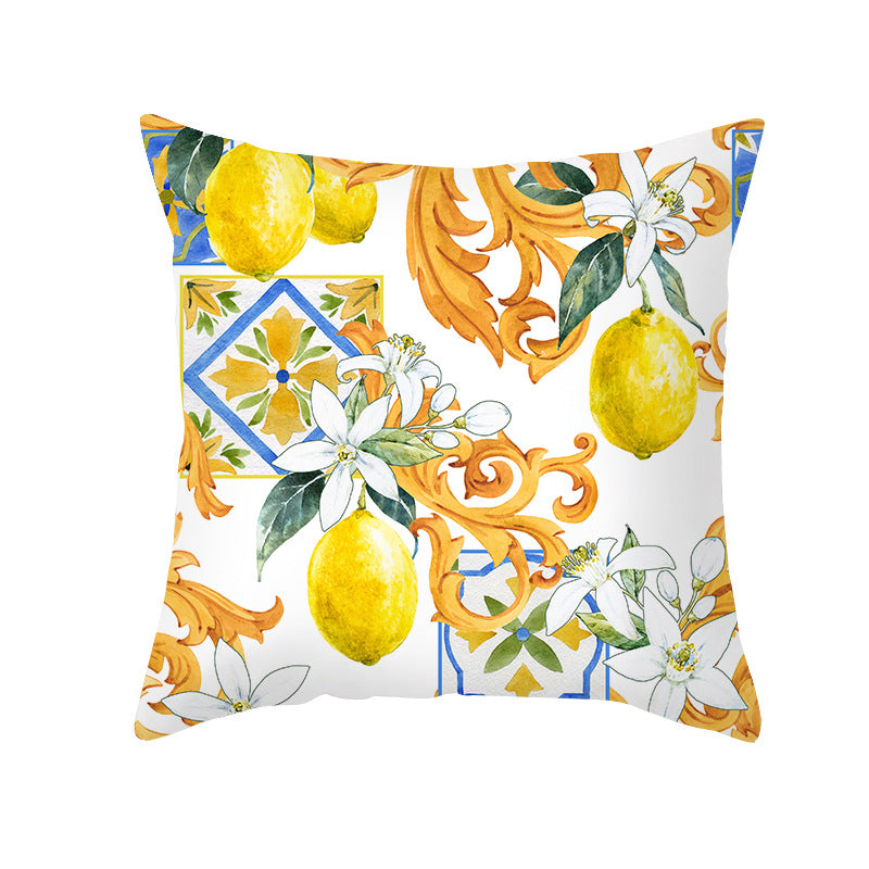 Mediterranean Lemon Tile Cotton-Linen Throw Pillow Cover