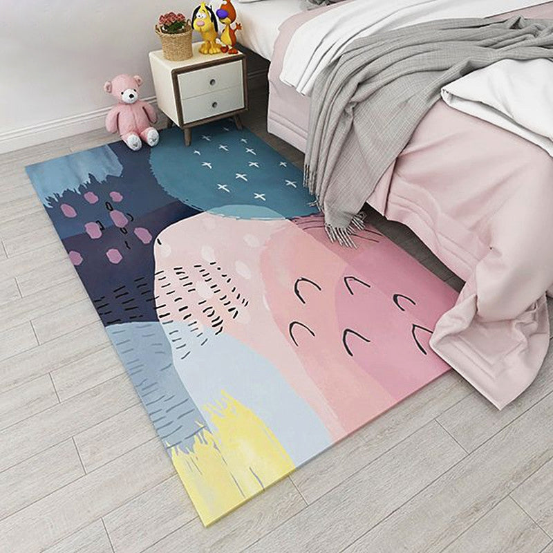 BowLift | Nordic bedroom carpet multicolored color block indoor carpet cotton blend easy maintenance washable rug