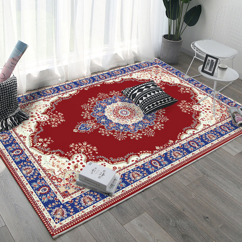 Retro Multicolor Moroccan Carpet Polyester Geo Pattern Indoor Carpet Non-Slip Back Pet-Friendly Area Rug for Bedroom | Bowlift