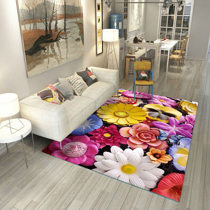 BowLift | Multicolored floral print rug made of cotton blend Scandinavian rug Pet friendly Machine washable rug for parlor
