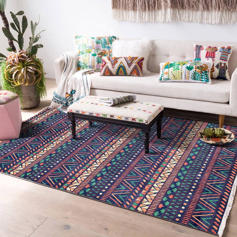 Multicolored geometric patterned rug polypropylene retro rug with non-slip backing pet-friendly rug for home | Bowlift