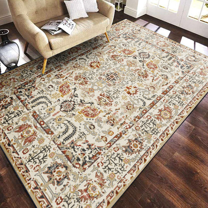 Multicolored geometric patterned rug polypropylene retro rug with non-slip backing pet-friendly rug for home | Bowlift