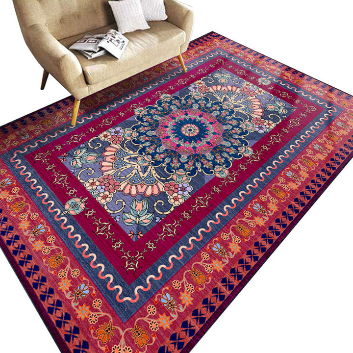 Multicolored geometric patterned rug polypropylene retro rug with non-slip backing pet-friendly rug for home | Bowlift
