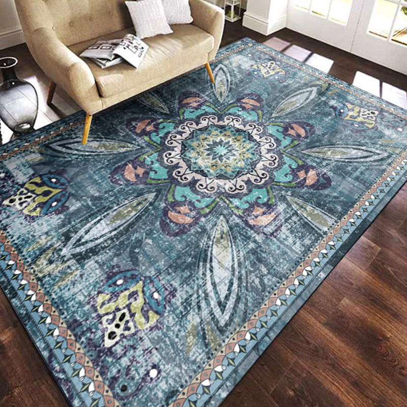 Multicolored geometric patterned rug polypropylene retro rug with non-slip backing pet-friendly rug for home | Bowlift