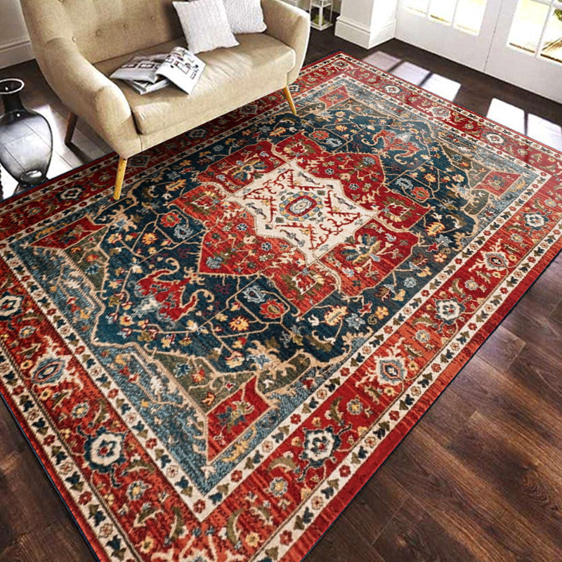 Multicolored geometric patterned rug polypropylene retro rug with non-slip backing pet-friendly rug for home | Bowlift