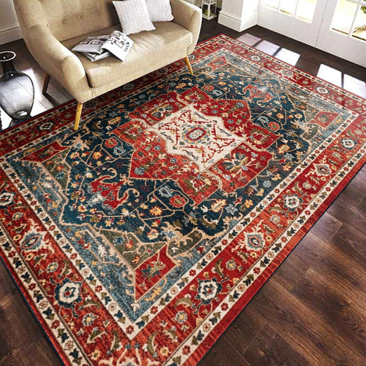 Multicolored geometric patterned rug polypropylene retro rug with non-slip backing pet-friendly rug for home | Bowlift