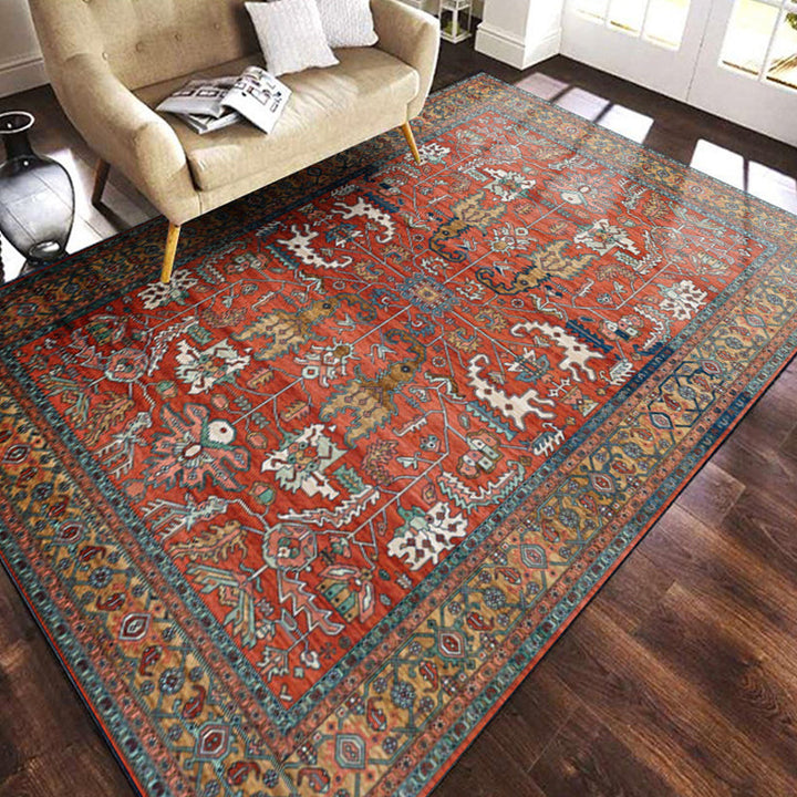 Multicolored geometric patterned rug polypropylene retro rug with non-slip backing pet-friendly rug for home | Bowlift