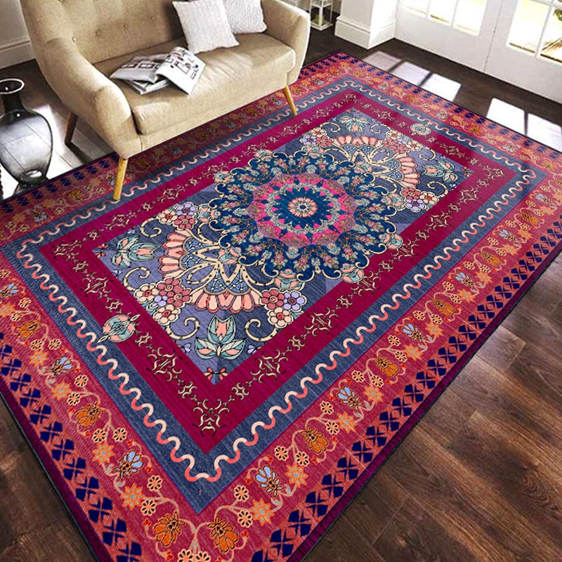 Multicolored geometric patterned rug polypropylene retro rug with non-slip backing pet-friendly rug for home | Bowlift
