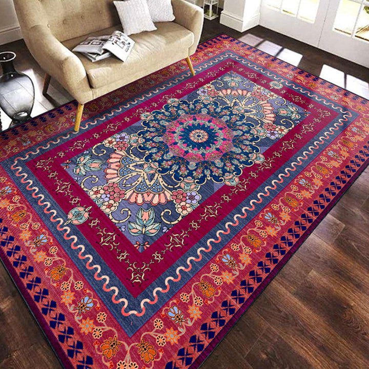 Multicolored geometric patterned rug polypropylene retro rug with non-slip backing pet-friendly rug for home | Bowlift