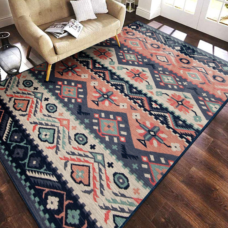 Multicolored geometric patterned rug polypropylene retro rug with non-slip backing pet-friendly rug for home | Bowlift