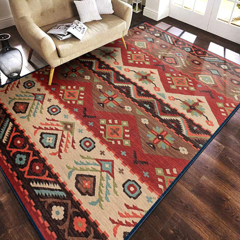 Multicolored geometric patterned rug polypropylene retro rug with non-slip backing pet-friendly rug for home | Bowlift