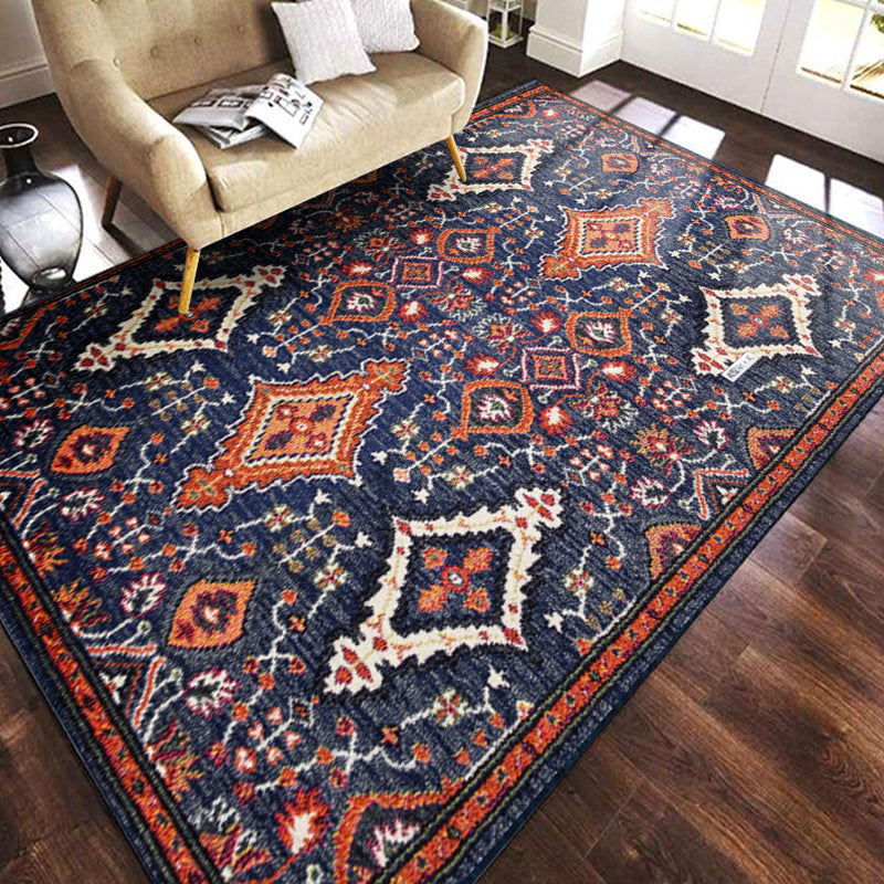 Multicolored geometric patterned rug polypropylene retro rug with non-slip backing pet-friendly rug for home | Bowlift