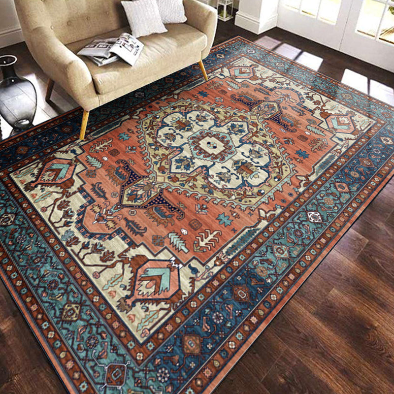 Multicolored geometric patterned rug polypropylene retro rug with non-slip backing pet-friendly rug for home | Bowlift