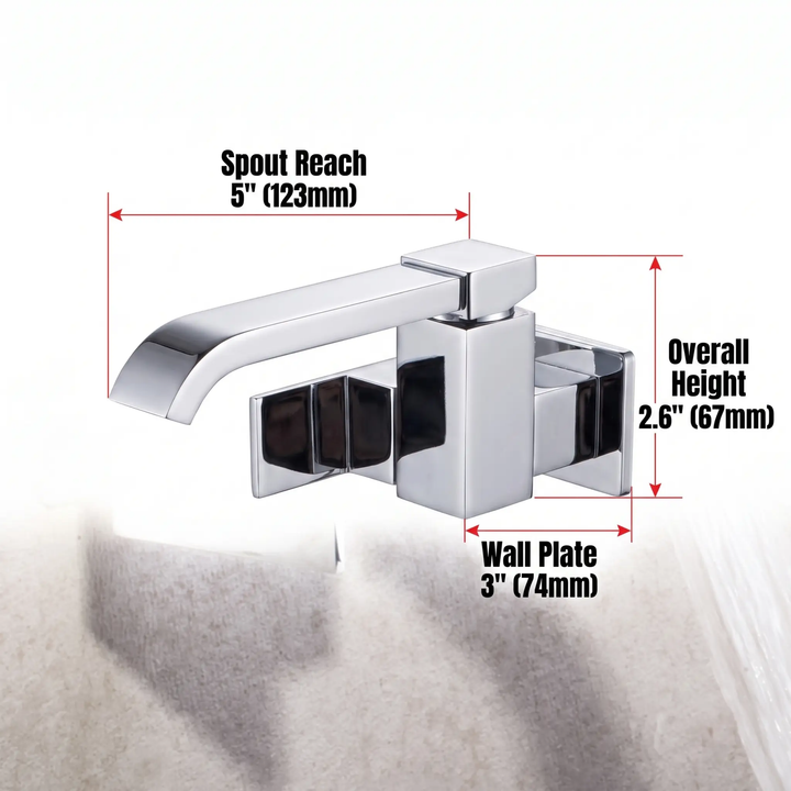 BowLift | Contemporary Wall Mounted Bathroom Faucet Lever Handles Low Arc Swivel Brass Faucet