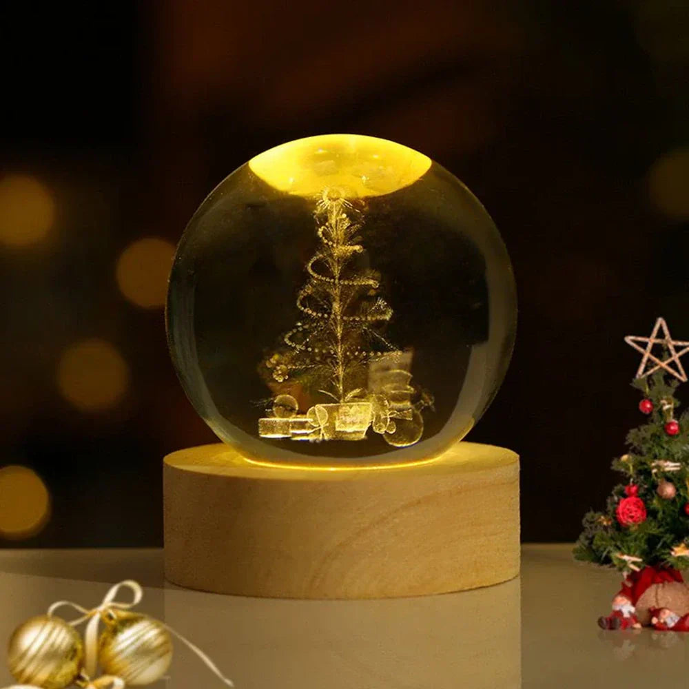 BowLift | Night Light Wooden Base Crystal Ball Lamp