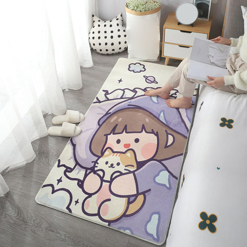BowLift | Multicolored simple rug made of polyester with cartoon pattern Non-slip backing Stain-resistant rug for the bedroom