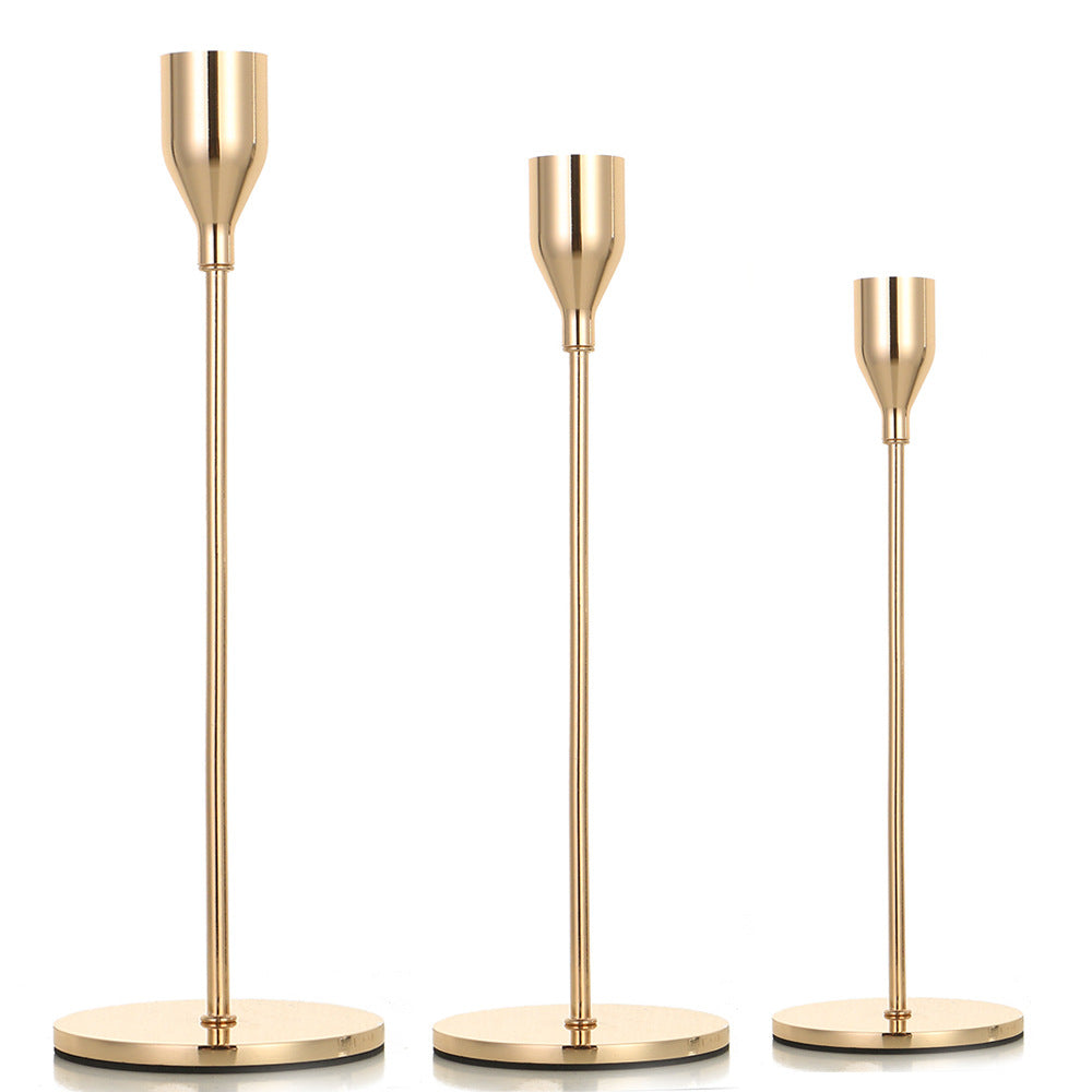 Modern Minimalist Taper Candle Holder Set with Polished Metal Finish Bowlift