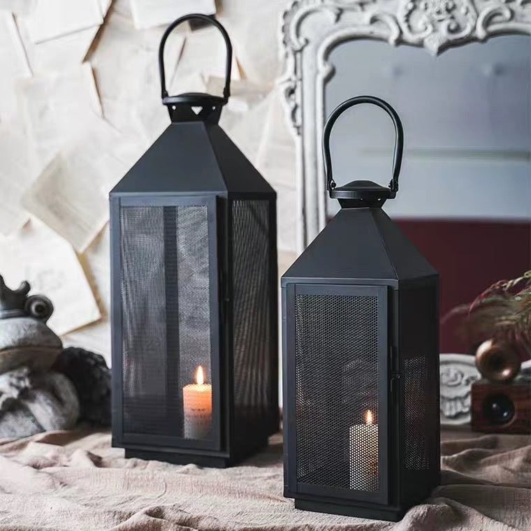 Decorative Mesh Metal Candle Lantern Trio with Hinged Door and Carry Handle Bowlift