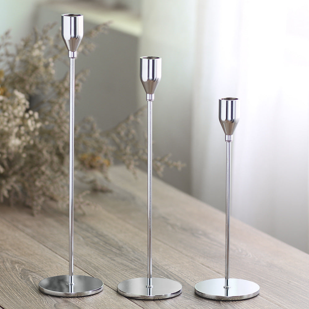 Modern Minimalist Taper Candle Holder Set with Polished Metal Finish Bowlift