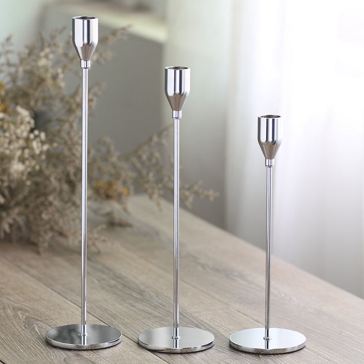 Slim Sculptural Metal Taper Candleholder Set for Tablescape Centerpieces Bowlift