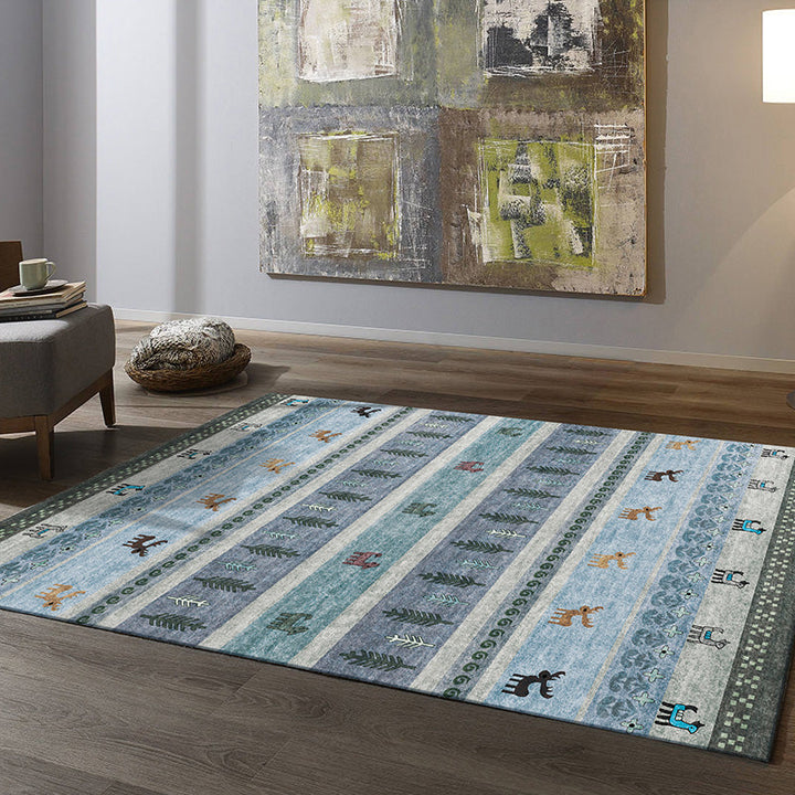 BowLift | Natural Living Room Carpet Multicolor Geo Pattern Indoor Carpet Polypropylene Non-Slip Machine Washable Area Rug